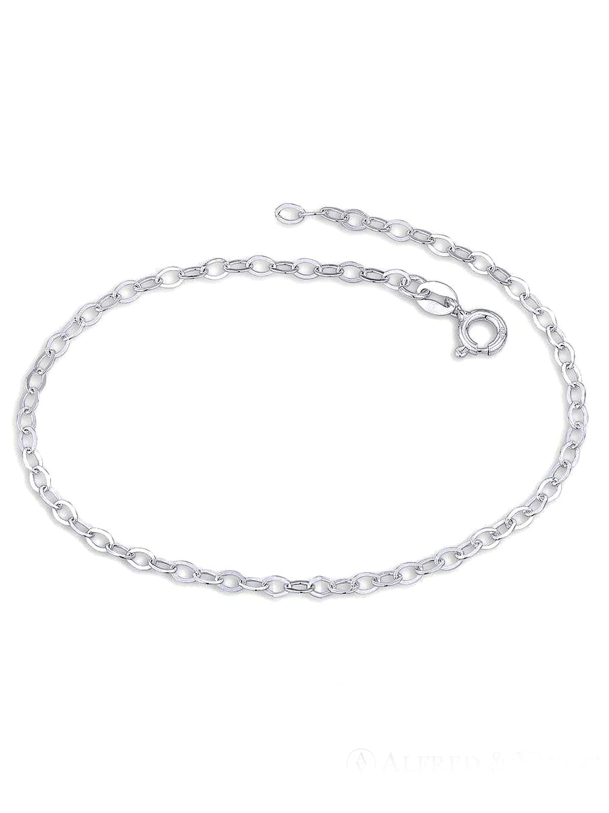 10 Inch 2.5mm Wide Sterling Silver Oval Link CABLE / Belcher Chain Anklet / Ankle Bracelet / Ankle Chain - 925 Sterling Silver - 10" Inch / 25 cm - 3.3 Grams - Anklets for Women