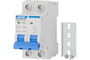 CNJIAPEI DC Miniature Circuit Breaker, 500V 2 Pole 63 Amp Isolator for Solar PV System, Thermal Magnetic Trip DIN Rail Mount, C63 DC Disconnect Switch