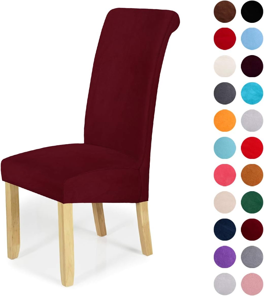 Colorxy Large Velvet Spandex Chair Covers for Dining Room Set of 4, Soft Stretch Chair Protectors Slipcovers, Removable and Washable, Wine Red