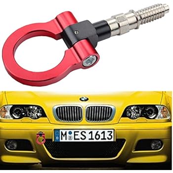 Dewhel JDM Aluminum Track Racing Front Rear Bumper Car Accessories Auto Trailer Ring Eye Towing Tow Hook Kit Red Screw On For BMW 1 3 5 Series X5 X6 E36 E39 E46 E82 E90 E91 E92 E93 E70 E71 MINI Cooper