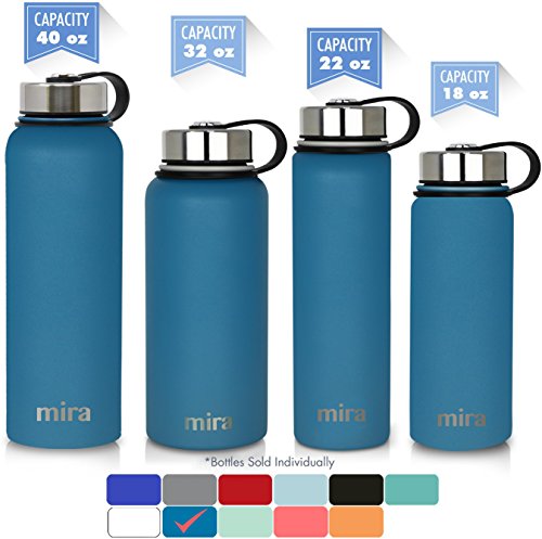 MIRA 40 oz Stainless Steel Vacuum Insulated Wide Mouth Water Bottle | Thermos Keeps Cold for 24 hours, Hot for 12 hours | Double Walled Powder Coated Travel Flask | Hawaiian Blue