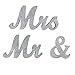 DerBlue Vintage Exquisite Silver Glitter Mr & Mrs Signs Elegnat Wooden Freestanding Letters for Wedding Sweetheart Table or Receptions Table Decorations