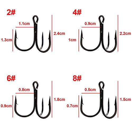 100stk Drillinge Angelhaken Kohlenstoffstahl Treble Angeln Haken Schwarz Klein Rundbogen Drillingshaken Angelausrüstung – Bild 3