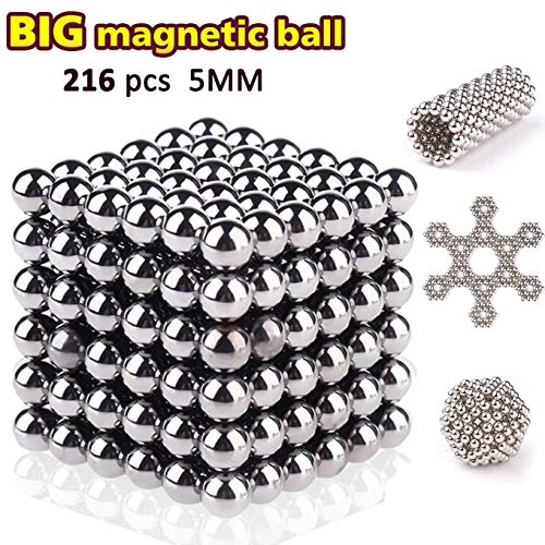 Sea Plan Magnetic Cube 216pcs 5mm Magnets Blocks Children's Puzzle Square Cube Magnets Toy Stress Relief Toys for Kids (5mm Balls)