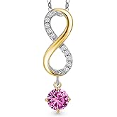 Gem Stone King 925 Silver and 10K Yellow Gold Pink Created Sapphire and Lab Grown Diamond Pendant Necklace for Women | 1.18 Cttw | Gemstone September Birthstone | Round 5MM | With 18 Inch Chain