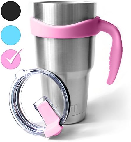 LIFEGRIP - Handle for 30 oz. Tumbler with Splash Proof and Spill Resistant Lid - Fits YETI Rambler, RTIC, Ozark Trail, Member’s Mark and Other Drink Tumblers (pink)
