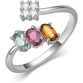 925 Sterling Silver Oval Cut Multi - Colored Gemstone Adjustable Open Rings Jewelry Gifts for Women Size 7