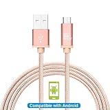LAX Gadgets Braided Nylon Micro USB Charging and Data Sync Cable, 480 Mbps Data Transfer via USB 2.0 (10 Feet, Rose Pink)