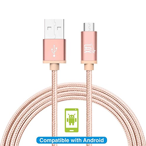 LAX Gadgets Braided Nylon Micro USB Charging and Data Sync Cable, 480 Mbps Data Transfer via USB 2.0 (10 Feet, Rose Pink)