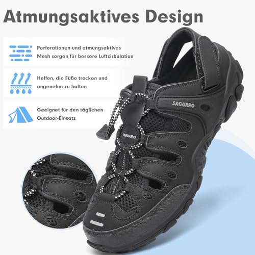 Trekkingsandalen Herren, Geschlossene Sandalen, Schwarz 37