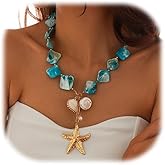 DEFOLUX Starfish Shell Necklaces Trendy Summer Colorful Boho Seashell Pendant Beach Necklace Dainty Statement Gold Charm Choke Necklace Fashion Surfer Jewelry for Women