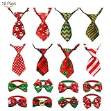 JIATECCO Christmas Dog Ties 16 Pack - Adjustable Small Pet Bow Tie Neckties for Puppy Cat Festival Collar Accessories