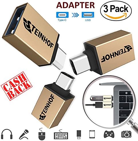 USB C Adapter Aluminum Gold 3-Pack, USB C OTG Adapter, Type C Adapter, Male USB C to USB A 3.0 Adapter, For USB Mouse Keyboard Flash Drive, Samsung Galaxy S9, HUAWEI Mate 10 Pro, New Macbook Pro