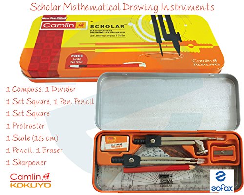 KOKUYO CAMLIN - 10Pcs Scholar Maths Instruments Geometry Box With Free ...