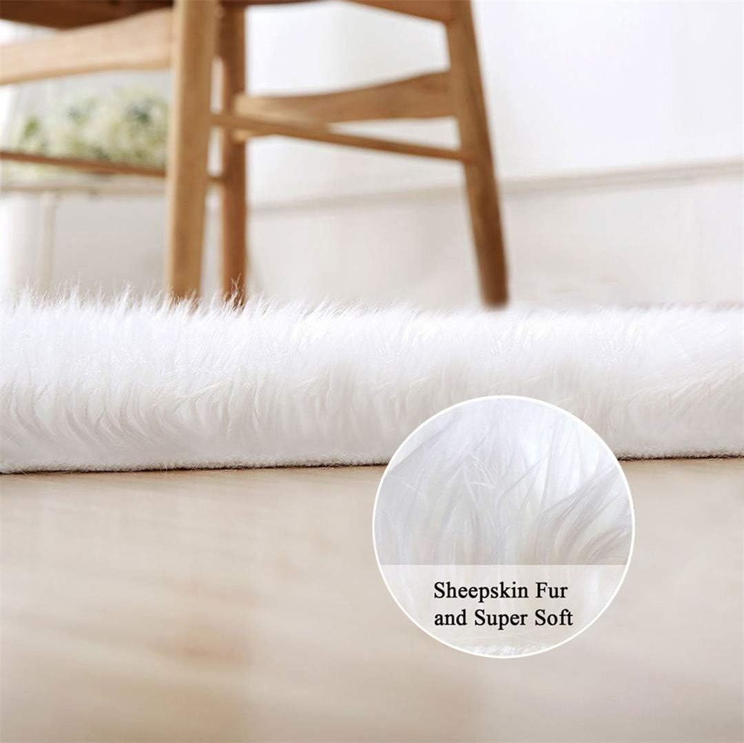 HLZHOU Soft Faux Fur Rug White Sheepskin Chair Cover Seat Pad Shaggy Area Rugs for Bedroom Sofa Living Room Floor(2 x 3 Feet （60 x 90 cm） White): Kitchen & Dining