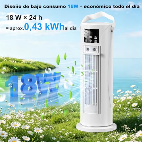 Mobile Air Conditioner - Mini Air Conditioner with Cooling and Humidification Function, Water Mist Technology, 4 Adjustable Timer Levels, 120° Swivel Air Outlet, for Home, Office, Bedroom, White