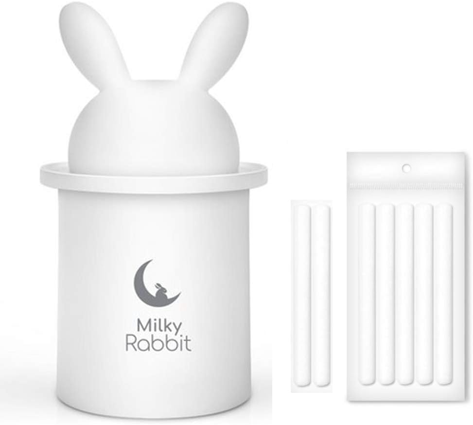 Milky Rabbit Portable Mini USB Humidifier, 280ML, 9Hours, 2Color-Changing, Continuous/Interval Mode, Auto Shut-Off, Included USB Adaptor & 7 Filters for Home/Office/Travel/Car (White w/ 7 Filters)