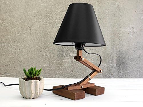 Plat I, adjustable walnut lamp bedside wooden table wood lamps with shade E27 desk working night lighting black textile shade, Paladim Handmade