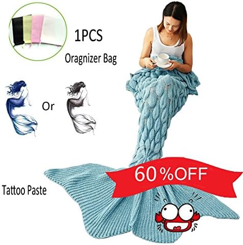 Amazing Mermaid Tail Blanket By ACRIMAX – Comfortable &amp; Soft Design, Unique Fish Scale Knit Pattern, Eco-Friendly &amp; Hypoallergenic Material, Large &amp; Warm Snuggle Companion, Breath-Taking Gift Idea