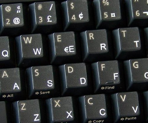 FRENCH QWERTY CANADIAN KEYBOARD STICKERS WITH WHITE LETTERING ON TRANSPARENT BACKGROUND