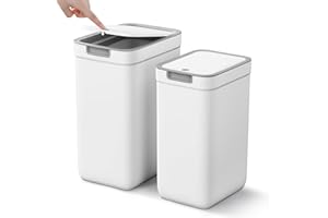 MOPALL 2 Pack Bathroom Trash Can with Lid, 3.6Gal + 2.4Gal Garbage Can with Pop-Up Lid, Small Trash Can Dog Proof, Slim Trash Bin Waste Basket for Toilet, Office, Bedroom, Living Room, Kitchen (White)