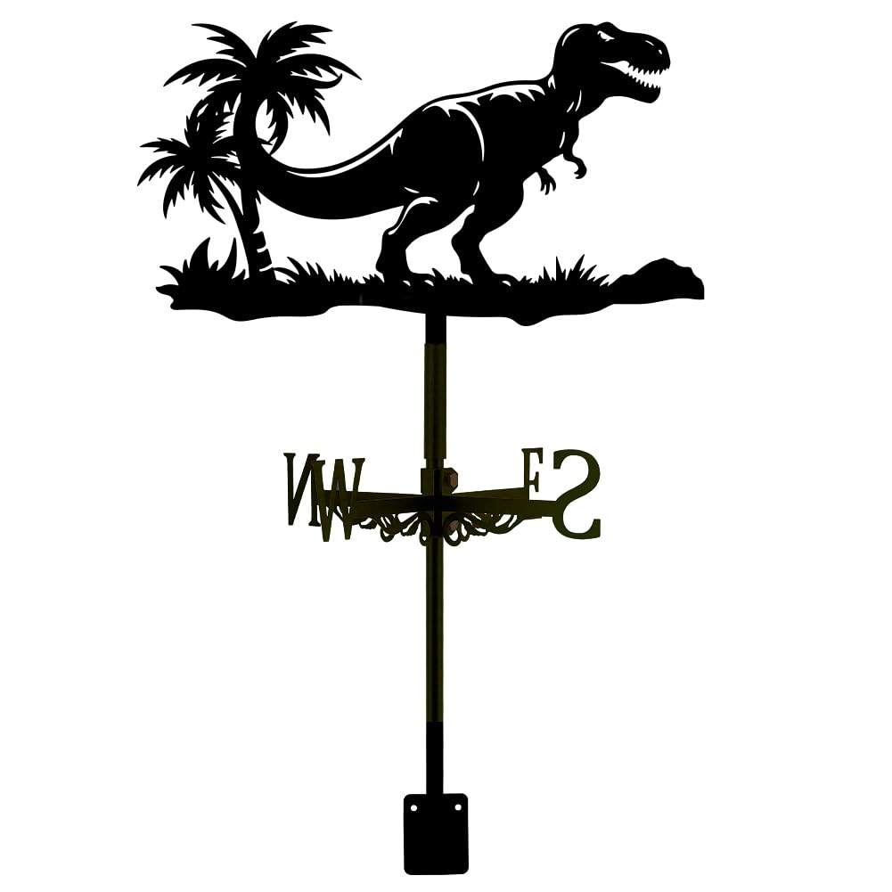 SUPERDANT Dinosaur and Coconut Tree Weather Vane Dinosaur Weathervane Metal Wind Vanes Animal Theme Winged Dinosaur Weather Vane Weathervane Garden Ornament for Farmhouse Garden Outdoor Yard Roof Shed