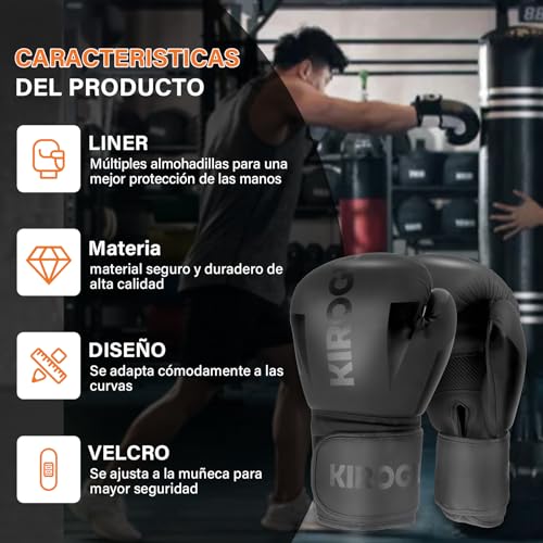 KIROGILY Guantes de Box, Guantes Box para Hombres y Mujeres de 12-14-16 oz, Guantes de Boxeo Adecuados para Artes Marciales Sparring. Incluir Protector Bucal, Correas Boxeador, Bolsa Almacenamiento