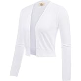 GRACE KARIN Long Sleeve Cropped Cardigan Sweaters for Women Lightweight Button Down V-Neck Open Front Bolero Shrug Jacket White M