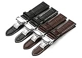 iStrap Calf Leather Padded Replacement Watch Band W/ Push Button Deployment Buckle Color & Width (18mm,19mm, 20mm,21mm,22mm or 24mm)