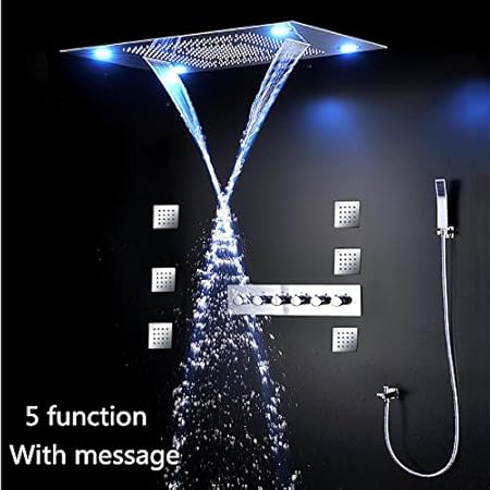 Hm Combo Douche Led Avec 80x60cm Avec Main Douche Corps Du Mitigeur En Laiton 4 Fonction Douche Tete Jet Ploished Amazon Fr Cuisine Maison