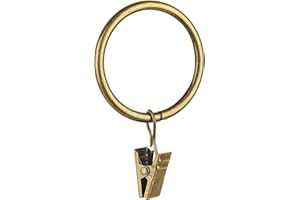 YRHROL 40 Pcs 1.5 inch Curtain Rings for Curtain Rod,Antique Brass Metal Curtain Ring with Clips,Decorative Drapery Interior Diameter Curtain Rod Clips Hangers for Bathroom, Living and Guest Room