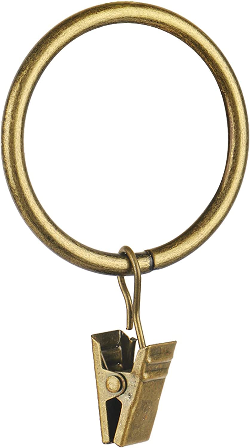 40 Pcs Curtain Rings for Curtain Rod,Antique Brass Metal Curtain Ring with Clips,Decorative Drapery Interior Diameter Curtain Rod Clips Hangers for Bathroom, Living and Guest Room (2inch)