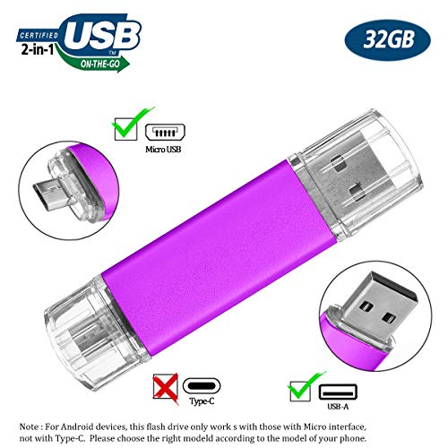 Flash Drive 32GB for Android Phone, Gig Stick OTG, USB2.0 Dual Flash Stick 32GB JBOS Memory Stick, Thumb Drives Pen Drive for Computers & Android Micro Device (Smartphone Tablet PC Samsung,etc) ROSEO