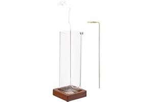 FXPay Incense Sticks Holder with Premium Glass Ash Catcher and Upside-Down Metal, Profession Anti-Ash Flying, Heat-Resistant Easy Clean for Yoga, Meditation, Home Decor (2 in 1 Design, Wooden Base)