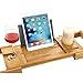 SONGMICS Bamboo Bath Tray, Luxury Extendable Tub Caddy Table with Tablet Phone Slots, Cup Holder, Bathroom Organizer, Extra Soap Holder, Natural UBCB88Y