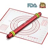 WahCaak Rolling Pin Fondant Kit - Adjustable Rolling Pin with Non-Stick Pastry Mat and 3 Removable Rings for Dough, Baking and Cookies, FDA Approved