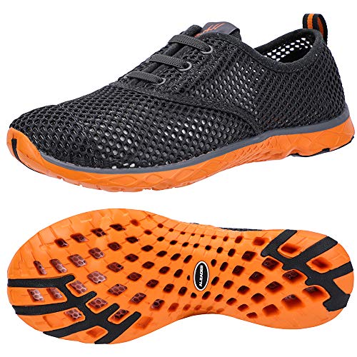 ALEADER Men's Aquatic Water Shoes Cozy Mesh Walking Sneakers Gray/Orange 8.5 D(M) US