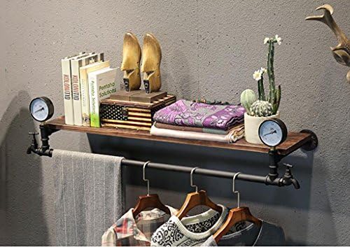 FAFZ Clothing Store Rack Display Rack Clothing Shelf Wall Hanger Iron Retro Pipe Clothing Rack Clothes Hook (Color : Black)