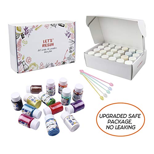 LET'S RESIN Pearl Pigment Powder -24 Colors Mica Powder-Each Bottle 0.35oz-Cosmetic Grade Resin Powdered Pigments-Hand Soap Making Dye for Slime, Resin Dye, Bath Bomb, Tumblers and Candle Making