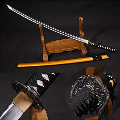 High Carbon Steel Japanese Sword Real Katana Full Tang Razor Sharp Dragon Guard Gold Wooden Scabbard-41 Inches