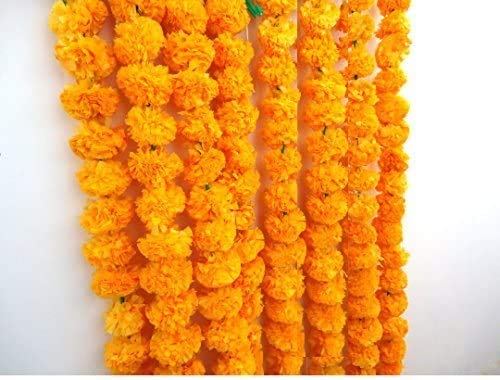 Estationeryhouse 5 feet long Marigold Garlands artificial flower, wedding, mehndi, party (pack of 10) (Light Orange)