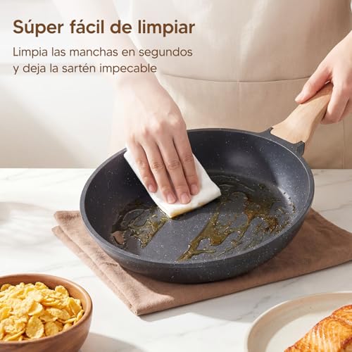 OSLIFE Juego de Sartenes Antiadherentes Granito, 3 Piezas: Sartén Pequeño 21 cm, Sartén Grande 25 cm y Sartén para Crepas 30 cm, Saludable, Apto para Gas, Inducción y Eléctrica, crepera，Libre de PFOA