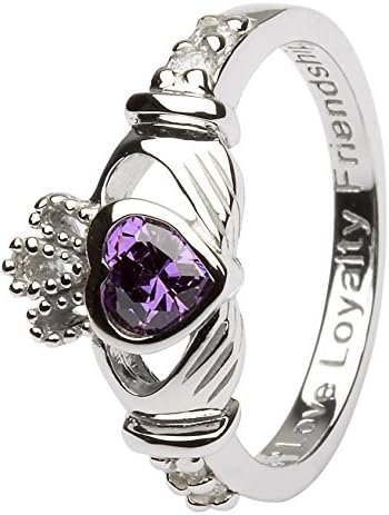 February Birth Month Sterling Silver Claddagh Ring LS-SL90-2. Made in Ireland.