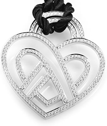 Wire Heart Framework 18K White Gold Diamond Pendant &amp; Cord Necklace