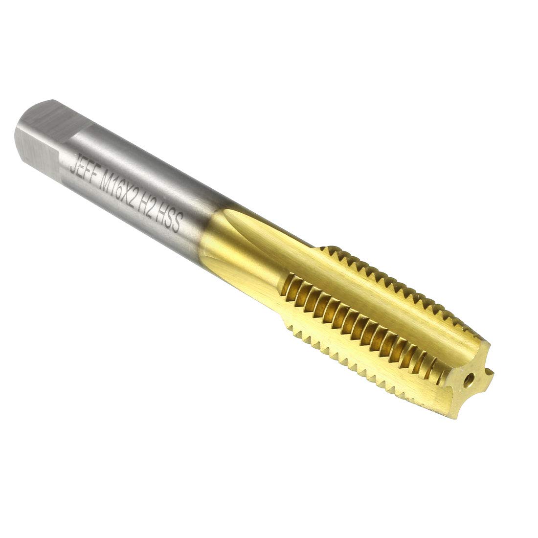 sourcing map Metric Machine Thread Milling Tap M16 x 2 H2 Titanium Coated (Ti-Coated) High Speed Steel 4 Straight Flutes Screw Thread Tapping Threading Machinist Repair DIY Tool