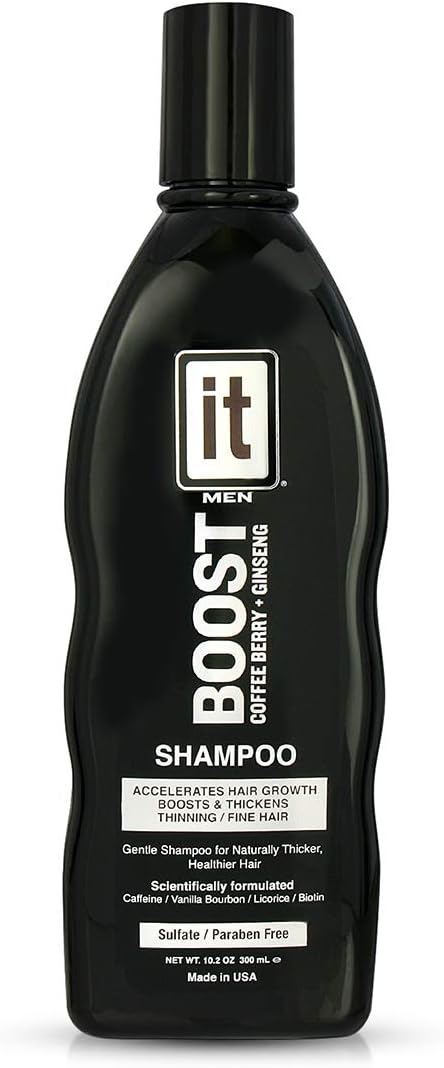 BOOST IT Shampoo for Men, 10.2oz - Accelerates Hair Growth, Thickens Thinning & Fine Hair - Natural Thicker & Healthy Hair - Infused with Biotin, Avocado Oil and Caffeine - Sulfate & Paraben Free