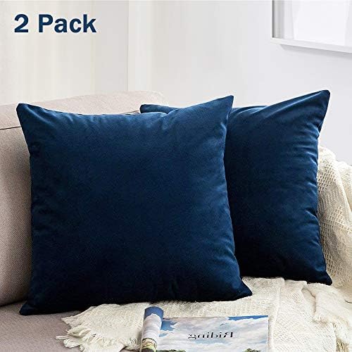 ONTOTL Throw Pillow Covers, Velvet Soft Soild Square Pillow Cover Throw Cushion Case Decorative Pillowcase for Sofa Bedroom Car 18 x 18 Inch 45 x 45 cm (2 Pack,Dark Blue)