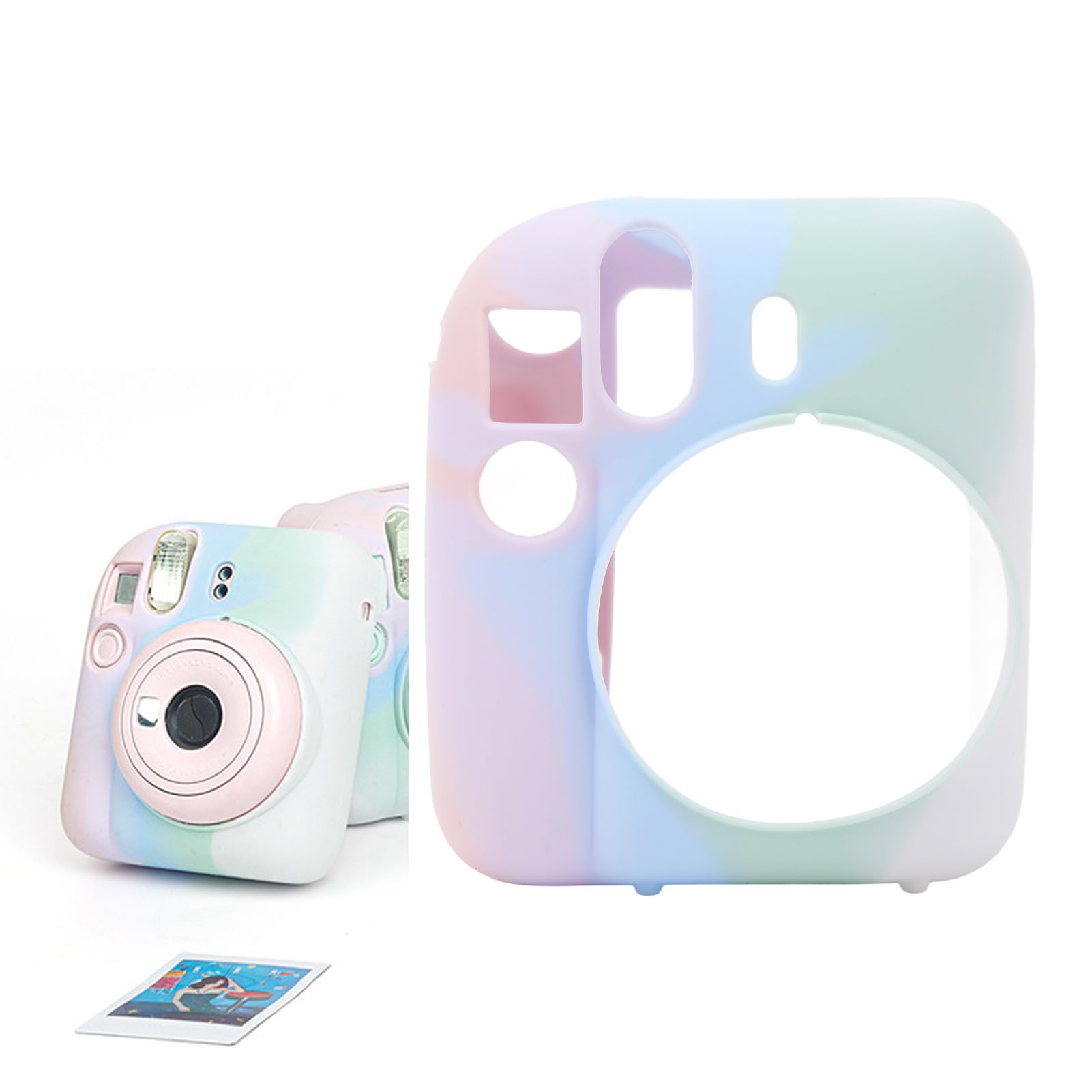Silicone Case for Instax Mini 12, Camera Silicone Protective Case, Soft Housing Shell for Instax Mini 12 (Light Pink Purple Blue Green White)