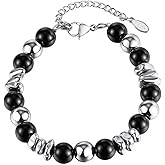 Jude Jewelers Stainless Steel Created Onyx Beads Irregular Shaped Bracelet