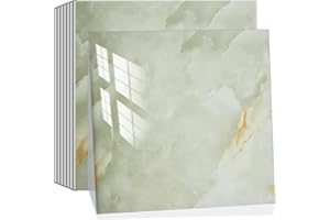 SHOWCOLOUR 10-Pieces Colorful Peel and Stick Backsplash Marble Look 12"X12" Self Adhesive Wall Tile Back Splashes for Kitchen Bedroom Colorful Tiles (Green Marble)